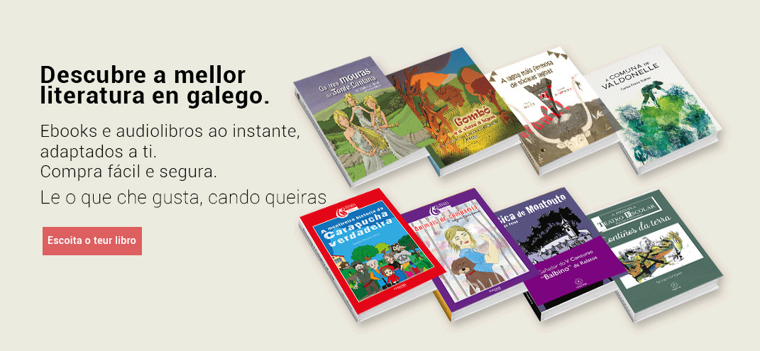 Banner principal de ebooksyaudilobros.com mostrando a mellor selección de libros e audiolibros en galego. Compra rápida e segura ao instante.